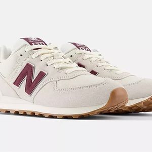 New Balance 574 Bone White with Maroon